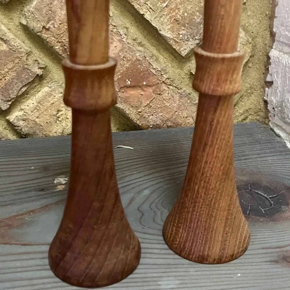Vintage Mid-Century modern wood candlestick holders Danish style.‎